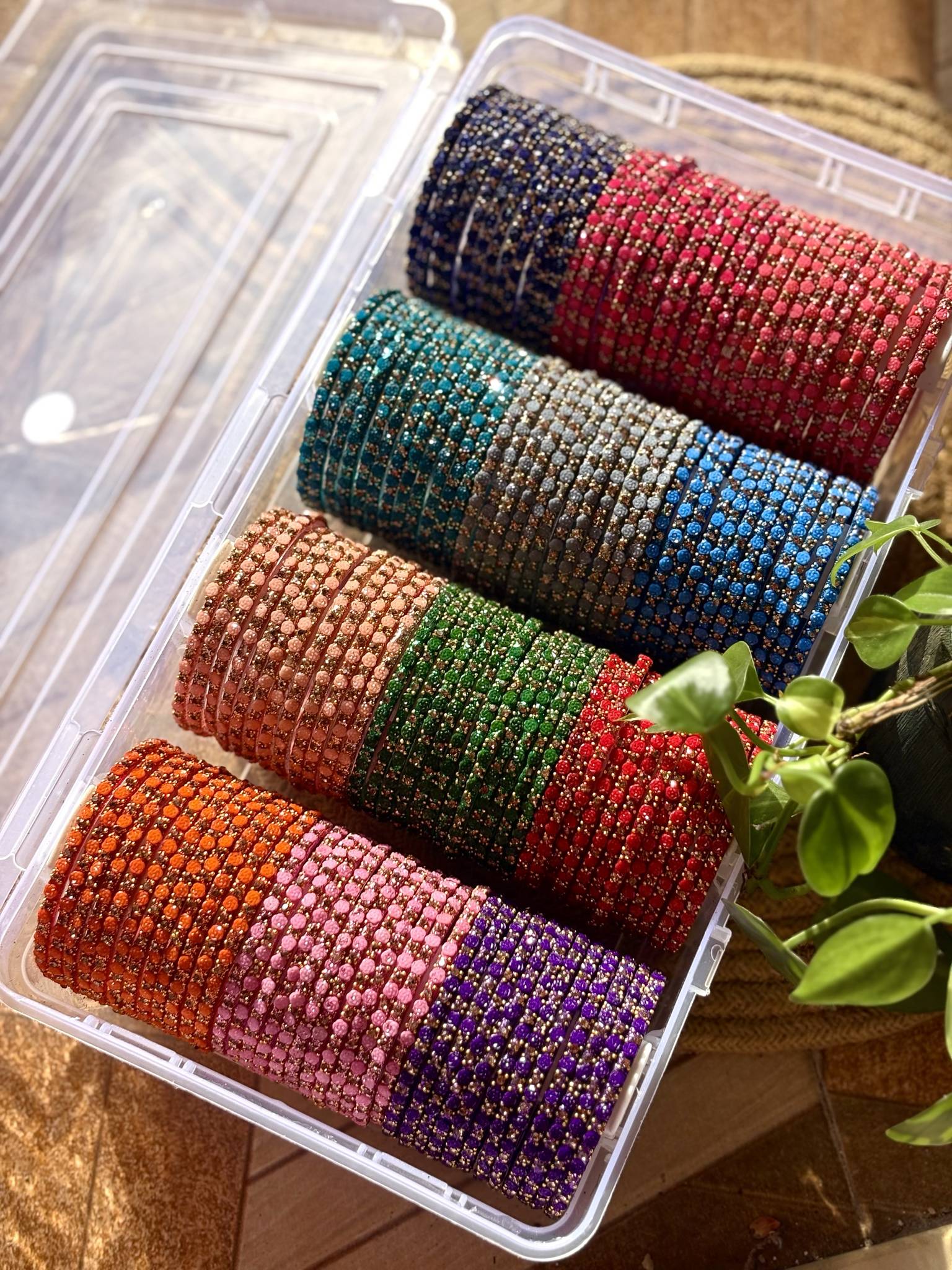 Rose Beaded Glass Bangles