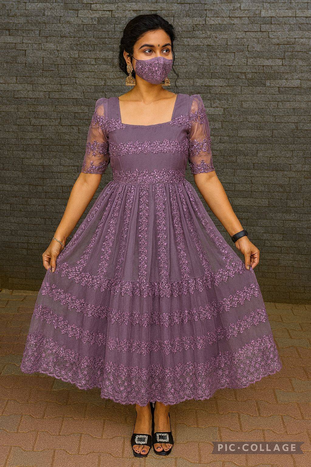 Lilac Princess Bloom Sequin Embroidery Frock