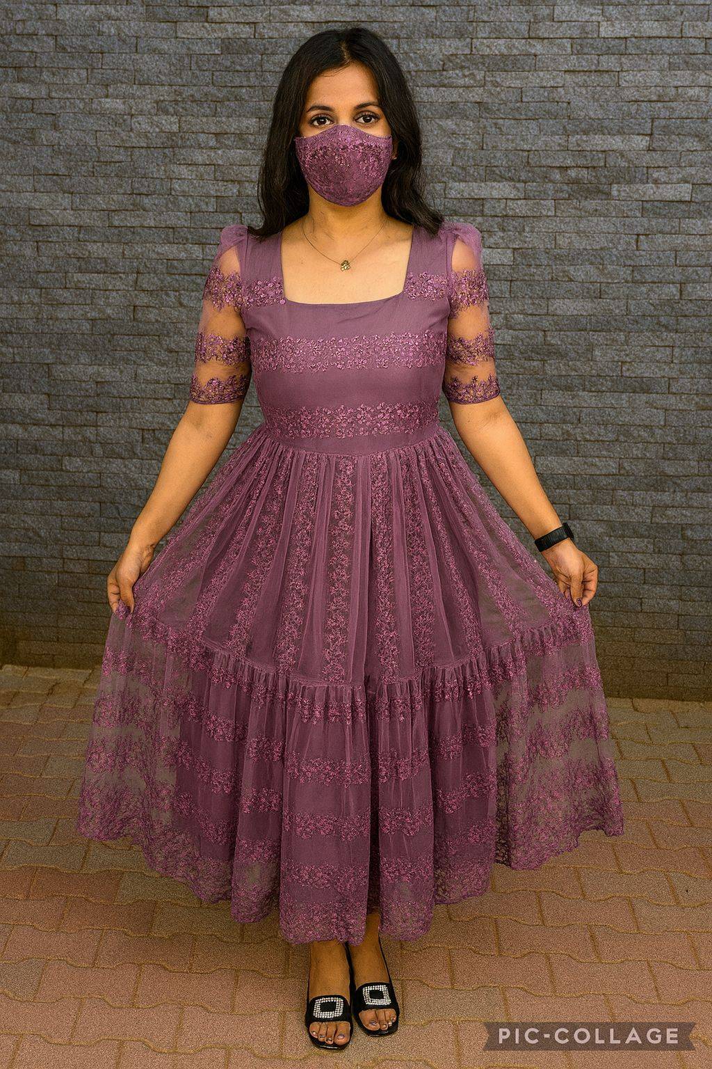 Lilac Princess Bloom Sequin Embroidery Frock