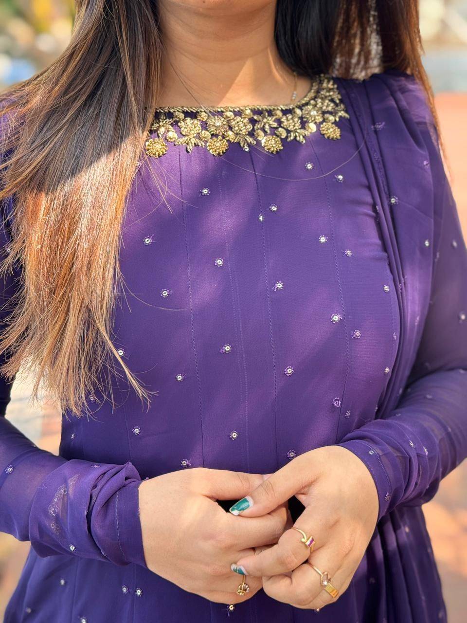 Purple sequence panelcut anarkali