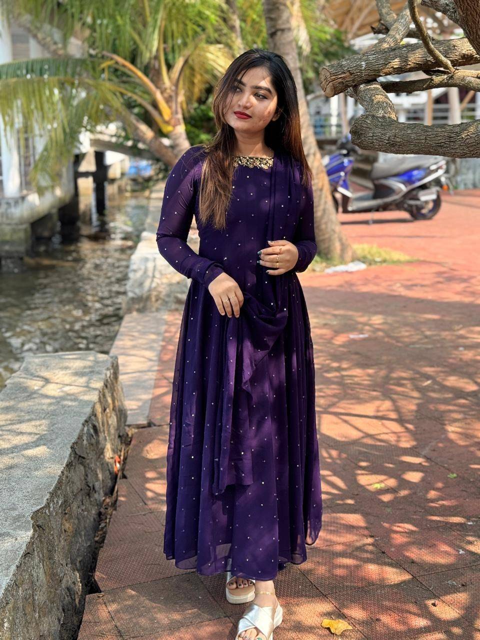 Purple sequence panelcut anarkali