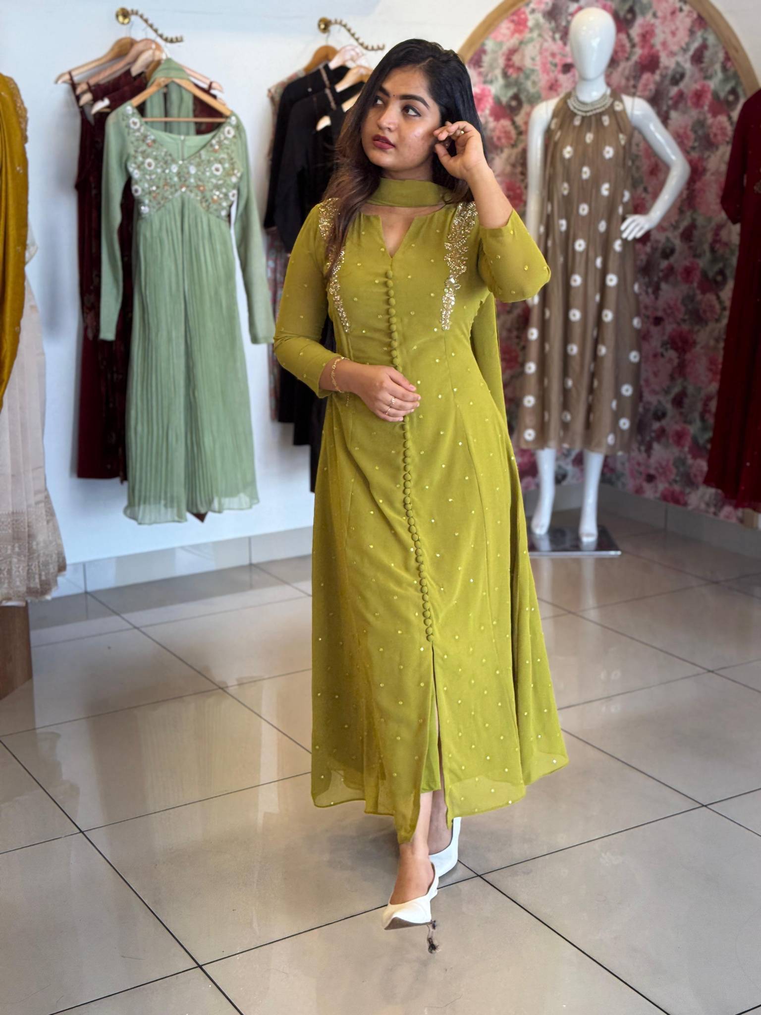 Buy 3 panel Georgette sequence kurthi | Sreesha Design