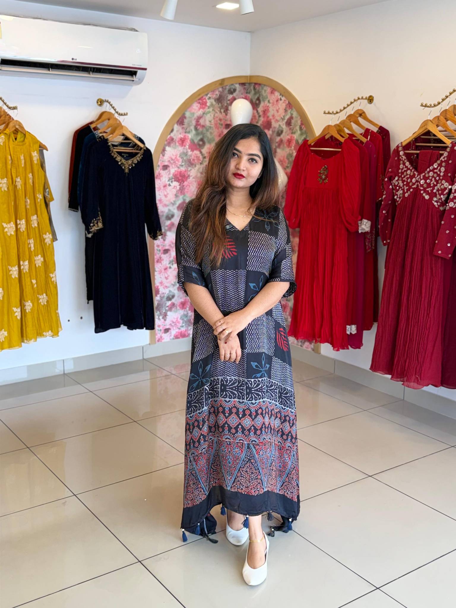 Buy Black Ajrakh Modal kaftan | Sreesha Design