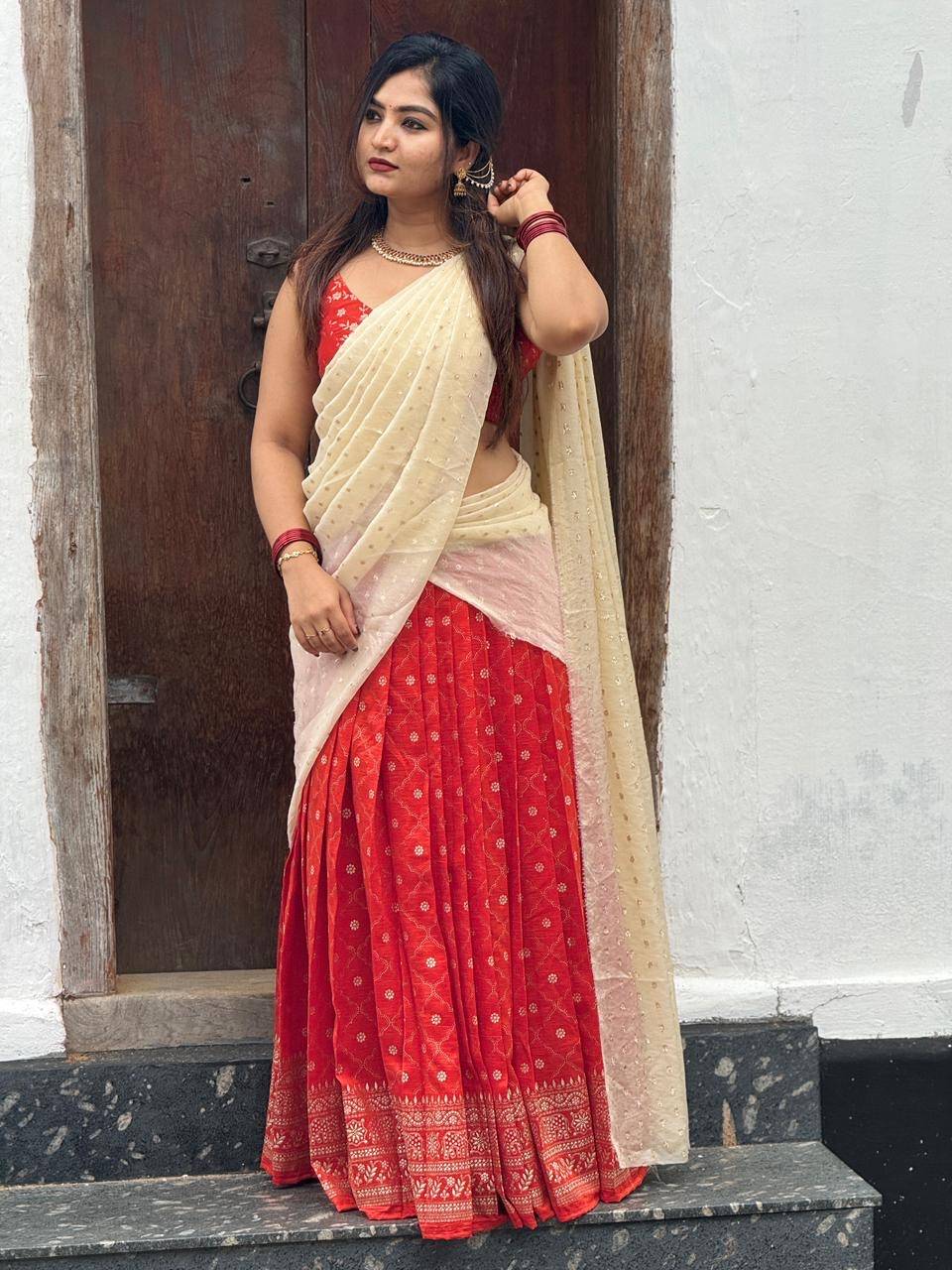 Buy Rusty orange dhawani set | Sreesha Design
