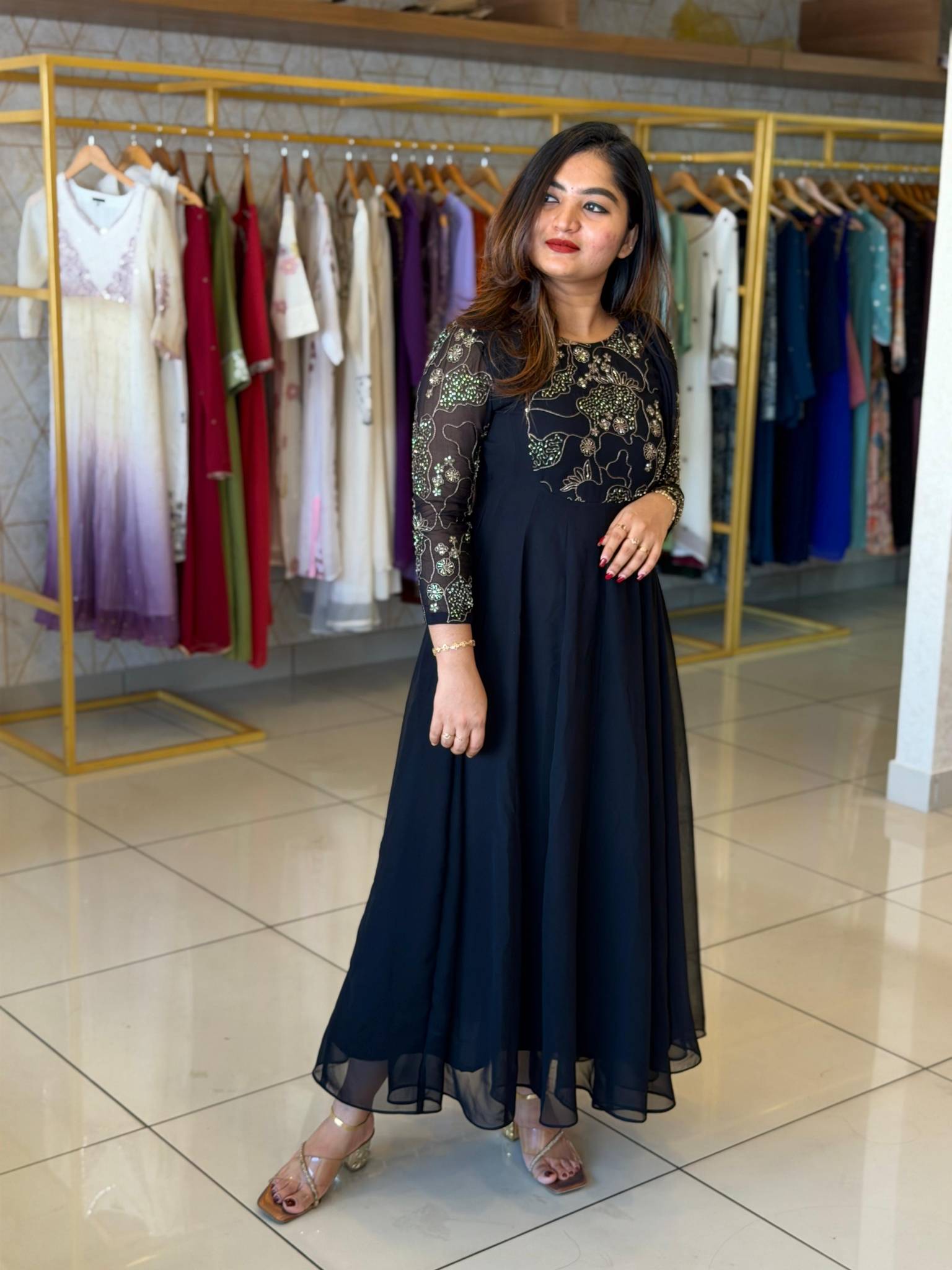 Buy Black heavy work panel cut kurthi | Sreesha Design