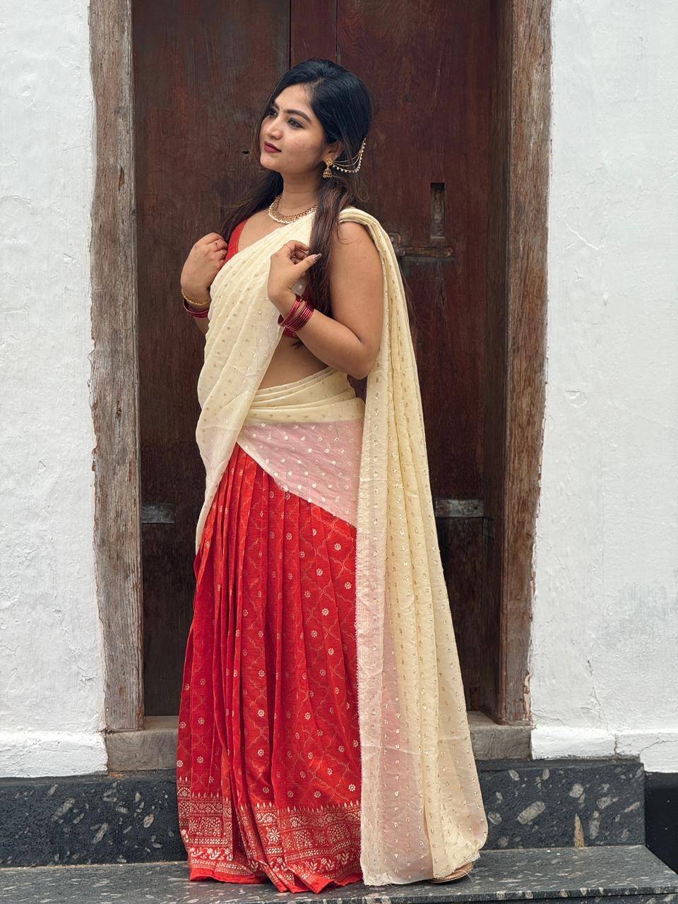 Buy Rusty orange dhawani set | Sreesha Design