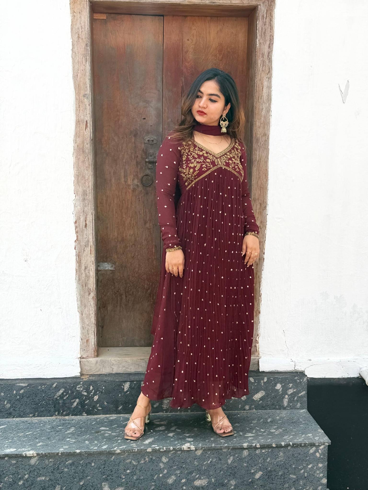 Buy Maroon heavy handwork georgette sequence kurthi | Sreesha Design