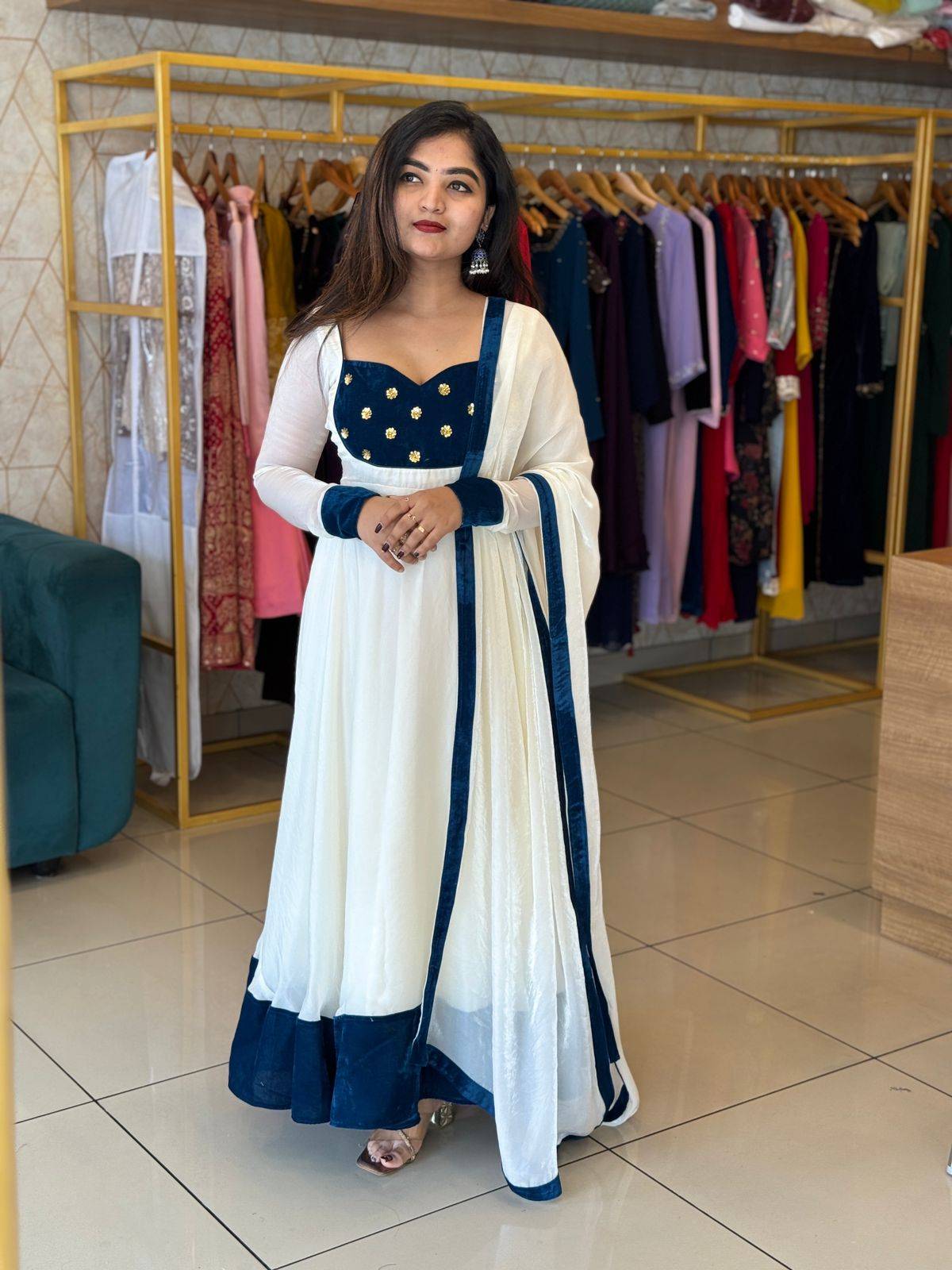 Velvet organza anarkali