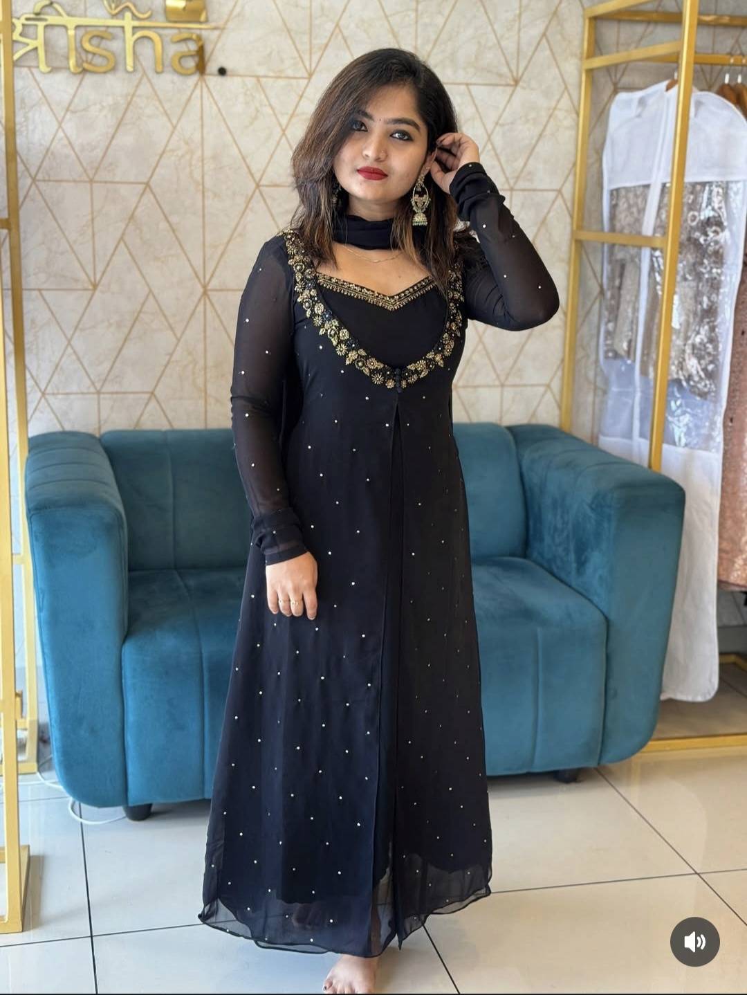 Black sequence A-line kurthi