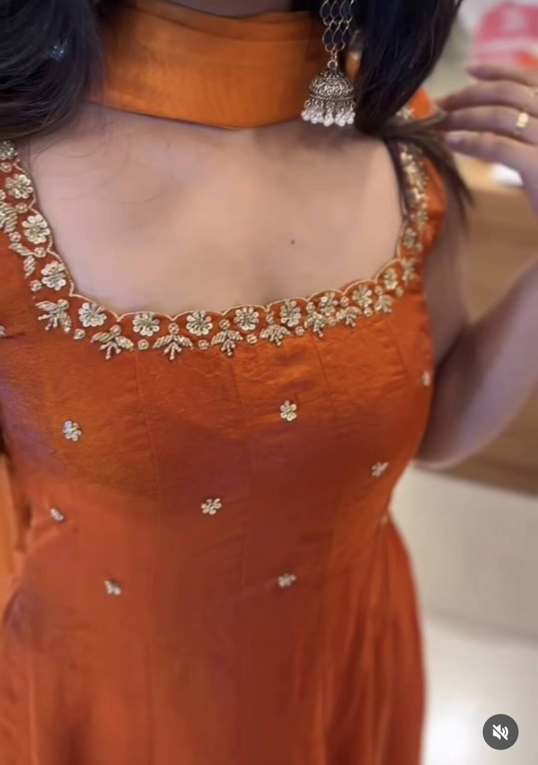 Orange velvet organza anarkali