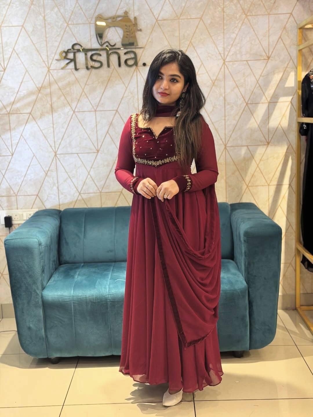 Maroon georgette anarkali