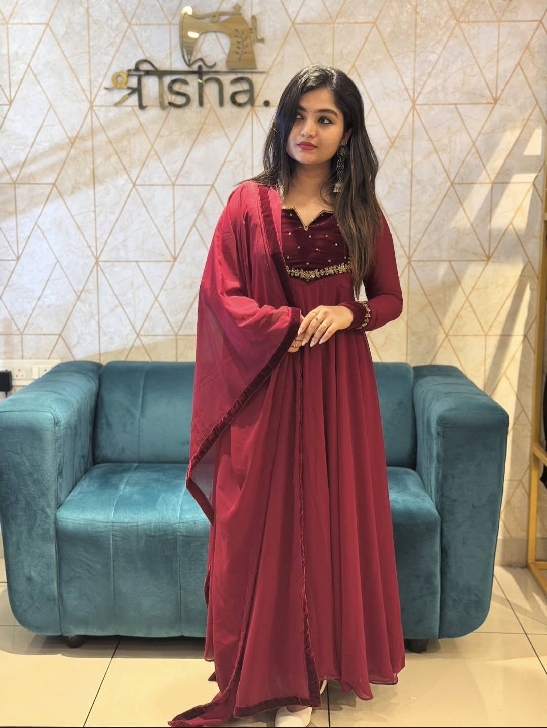 Maroon georgette anarkali