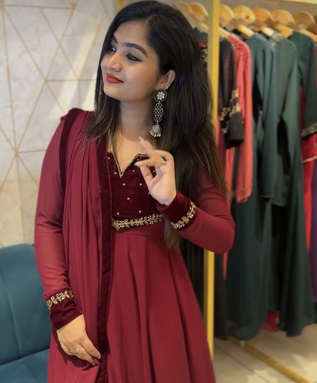 Maroon georgette anarkali
