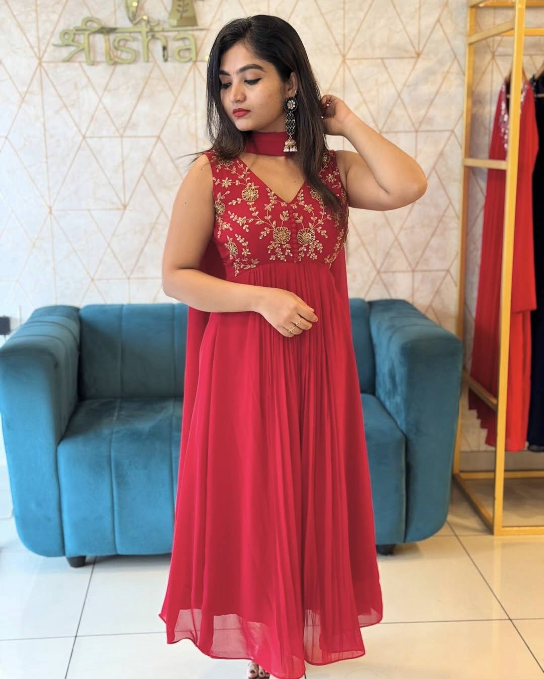 A-Line Georgette Top and Dupatta Set