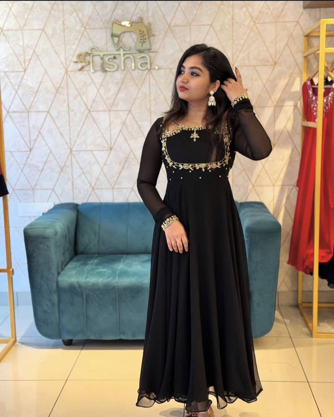 black georgette umbrella kurthi with heavy hand work
