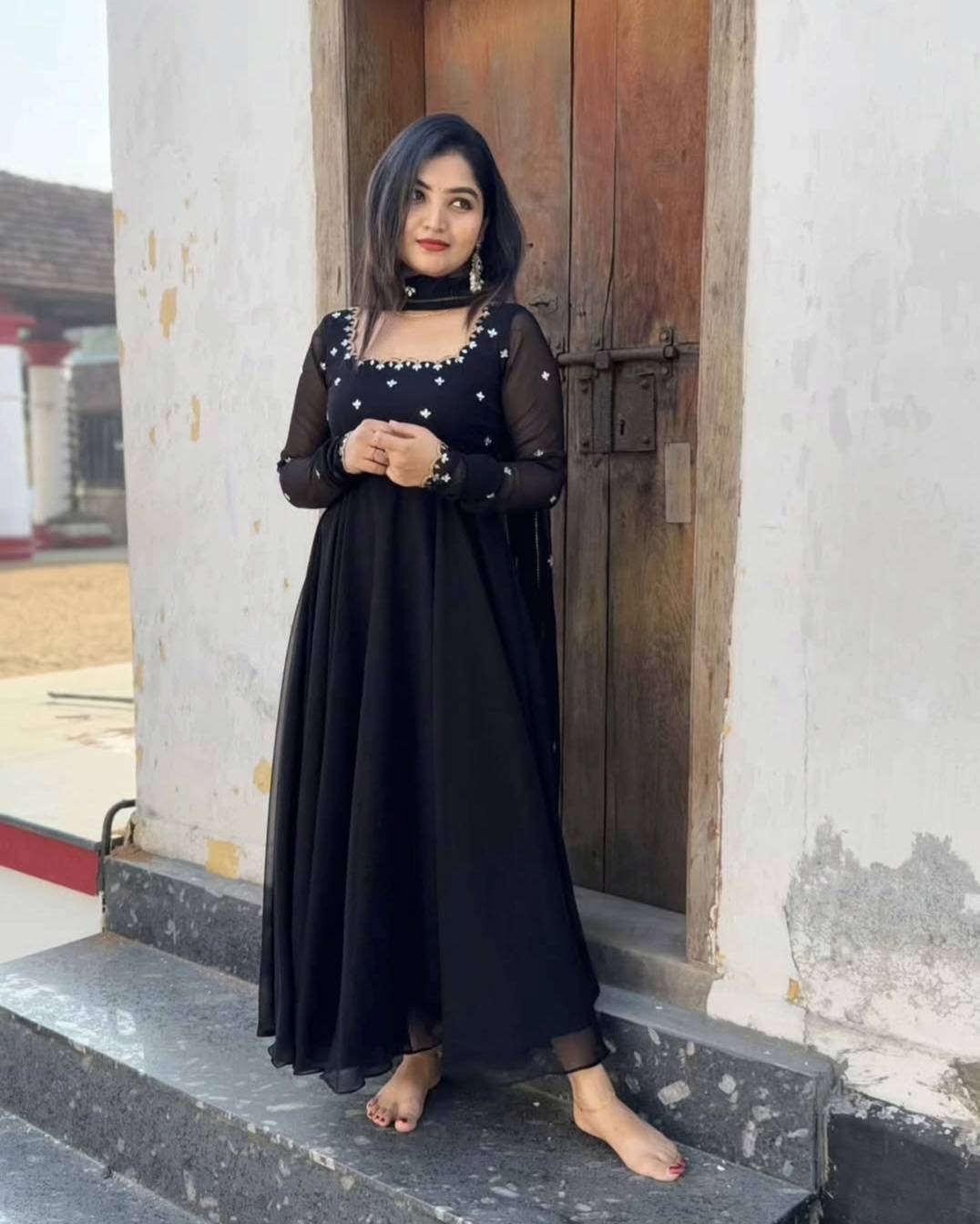 black georgette umbrella kurthi