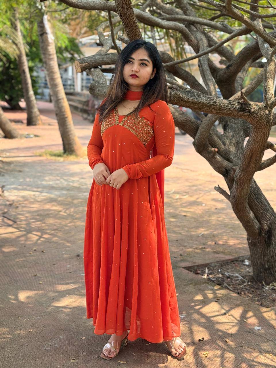 Buy ORANGE SEQUENCE PANEL CUT | Sreesha Design