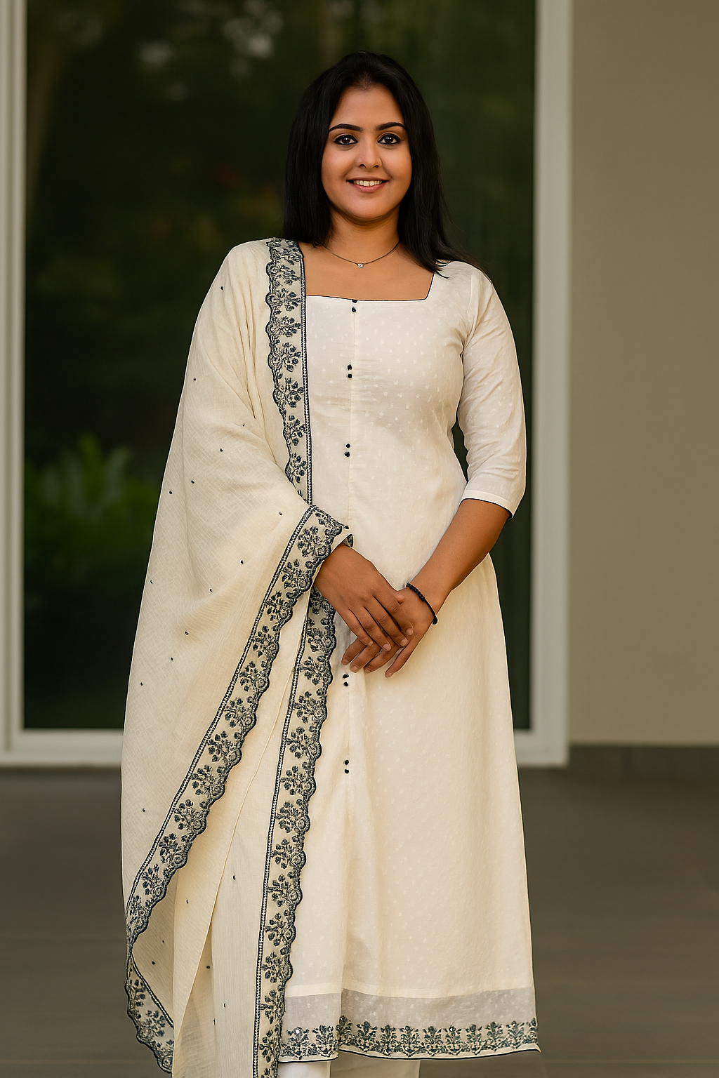 White Designer Top With Embroidered dupatta