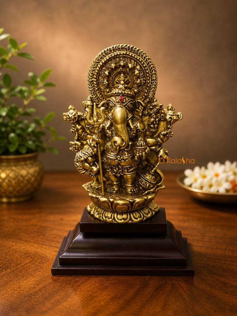 Antique Gold Finish Subha Drishti Ganapati Resin Idol (5 Inches)