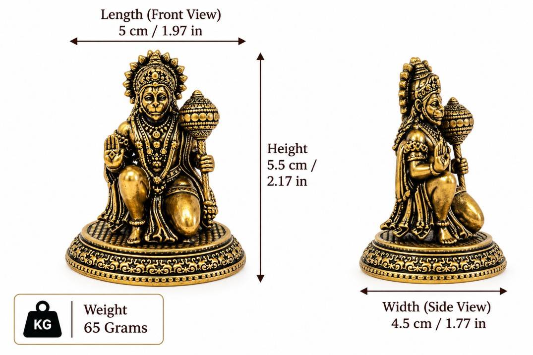 Antique Finish Brass Lord Hanuman Idol for Car Dashboard & Pooja Room (5.5cm)