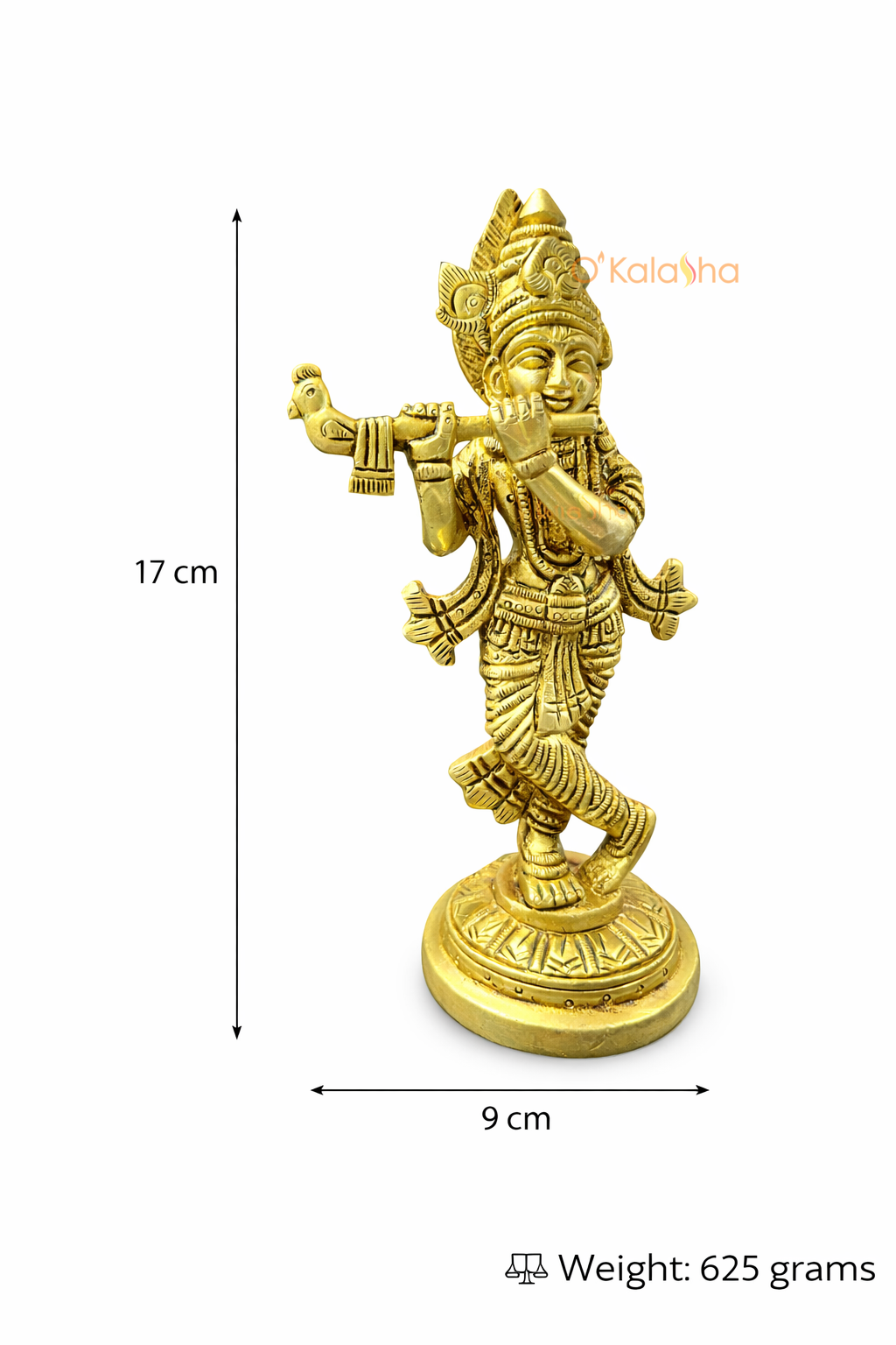 Divine Brass Mural-Style Krishna with Flute – 17 cm