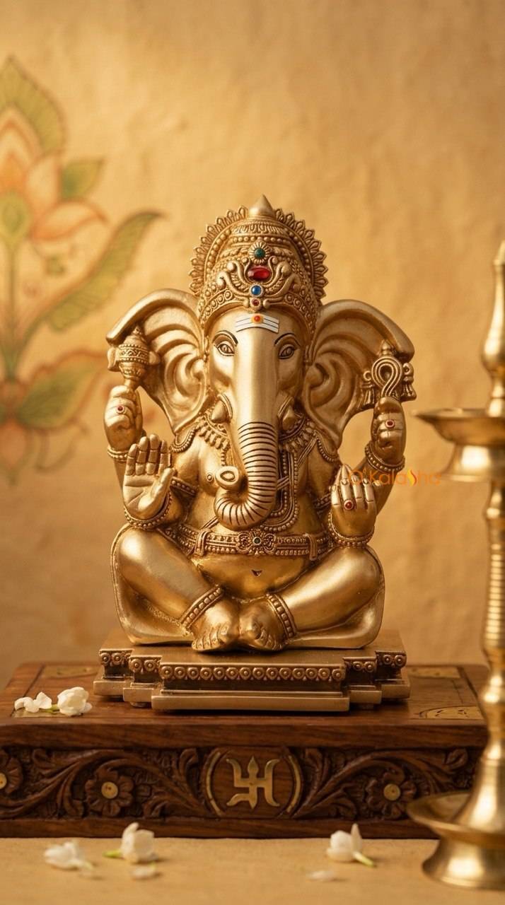Divine Vasthu Ganapathi Resin Idol – Antique Gold Finish (11.5 Inches)