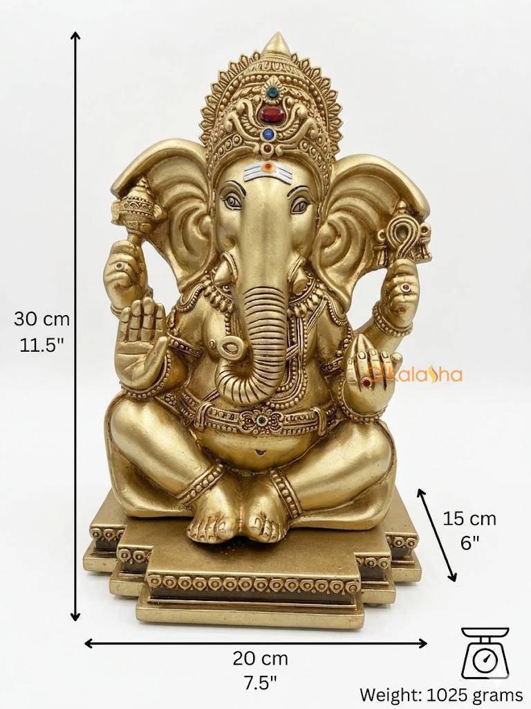 Divine Vasthu Ganapathi Resin Idol – Antique Gold Finish (11.5 Inches)