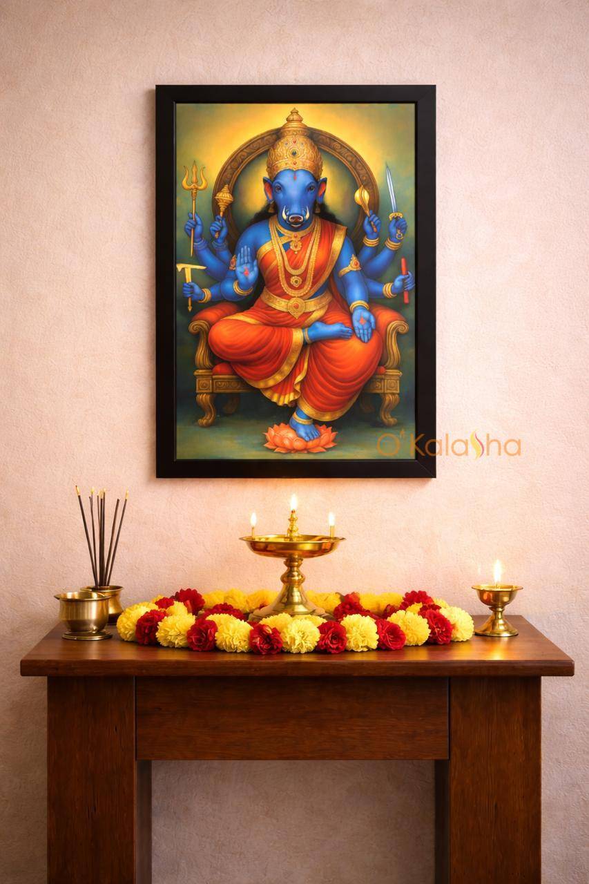 Goddess Varahi Devi Wall Frame – Hindu Spiritual Wall Decor – 8 × 12 Inches | O Kalasha