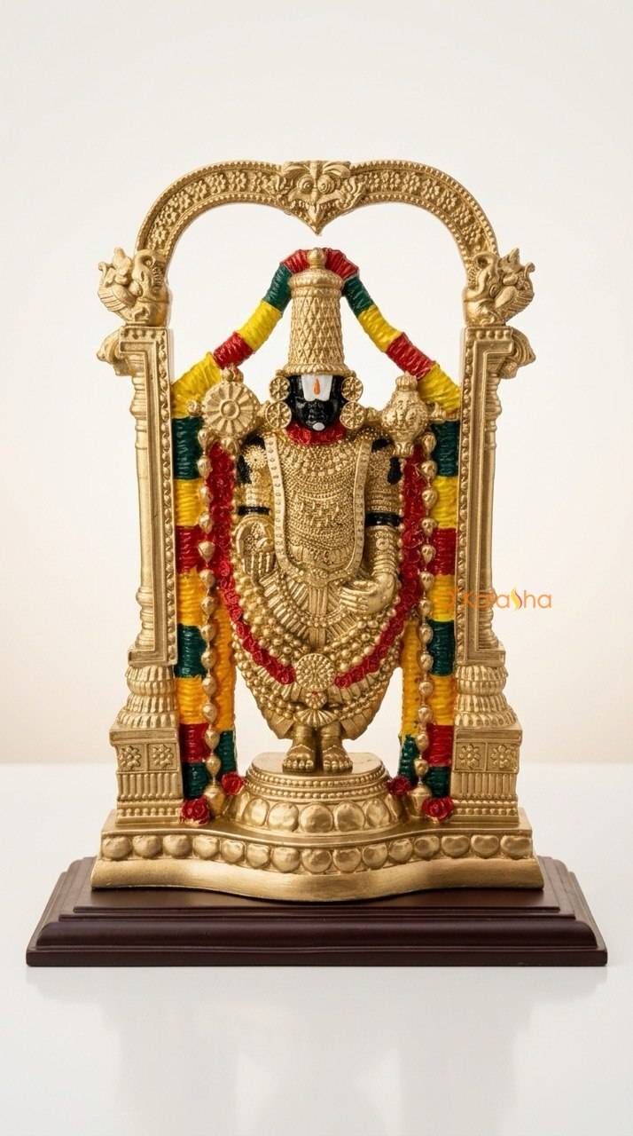 Divine Lord Venkateswara Resin Idol – Hand-Painted Antique Gold Finish (9 Inches)