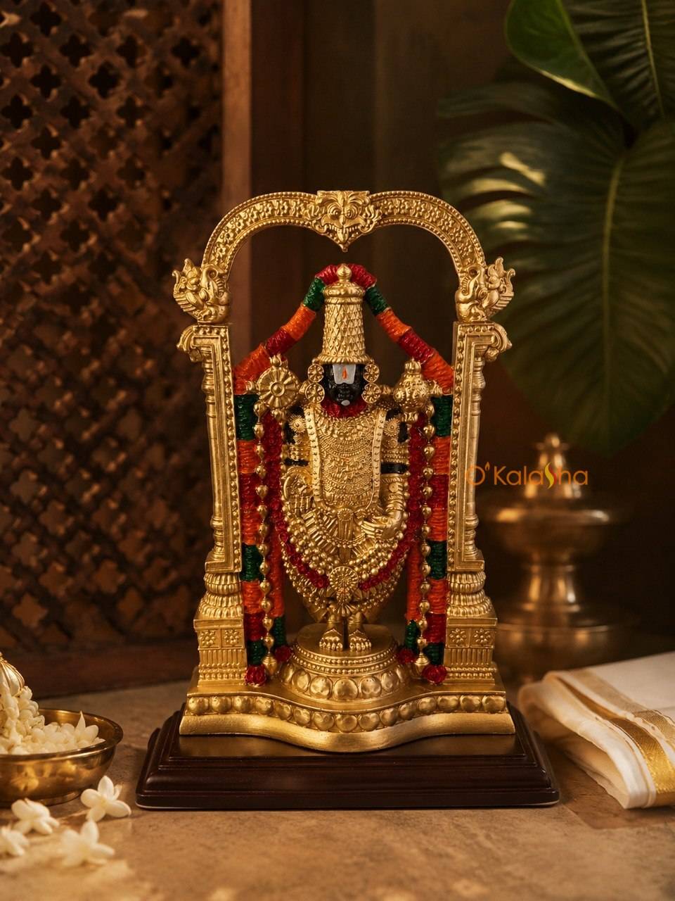 Divine Lord Venkateswara Resin Idol – Hand-Painted Antique Gold Finish (9 Inches)