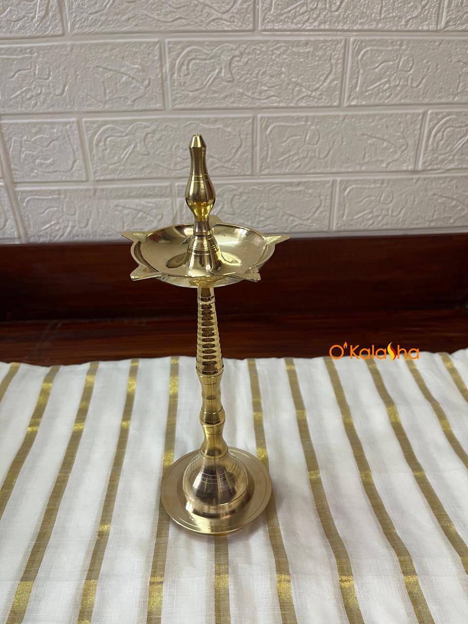 O'Kalasha Pure Brass Nilavilakku - Traditional Kerala Puja Kuttu Vilakku Lamp (11 inches)