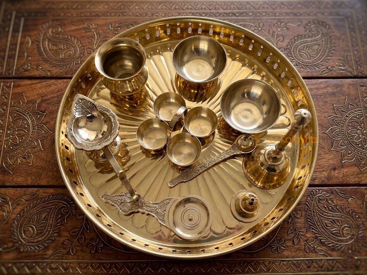 Exquisite Handcrafted Brass Pooja Thali Set - 12 Pieces | The Perfect Housewarming Gift
