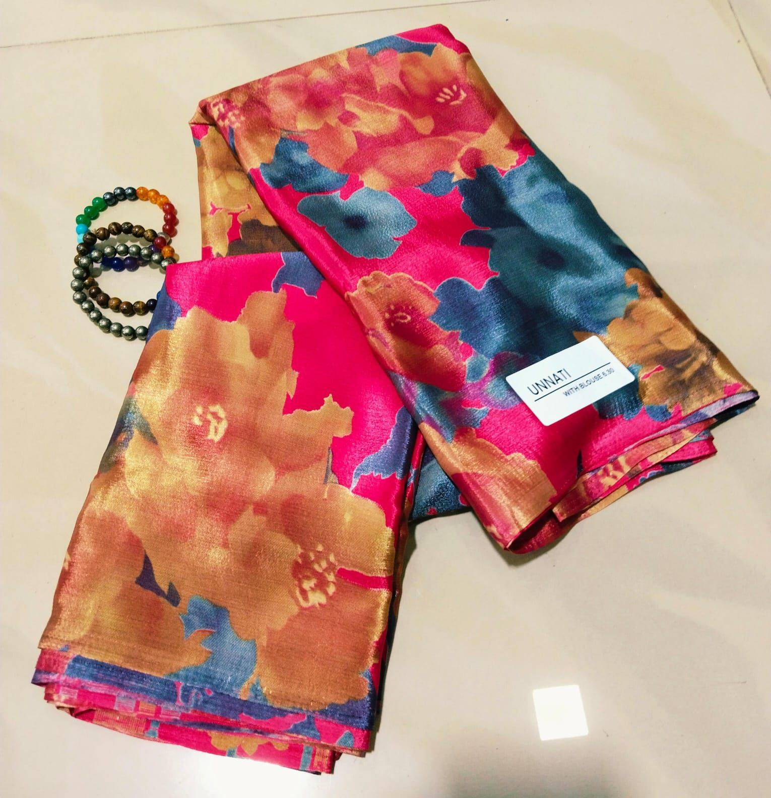 Crepe Chiffon Garden Vareli Sarees with blouse piece
