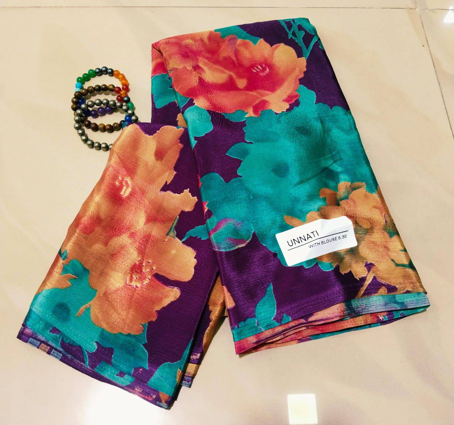 Crepe Chiffon Garden Vareli Sarees with blouse piece