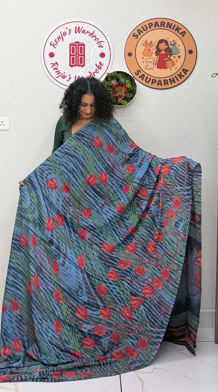 Crepe Chiffon Garden Vareli Sarees with blouse piece