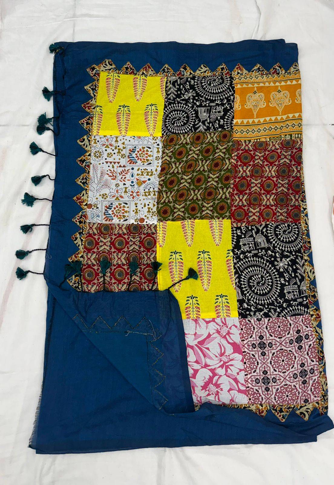 Buy Soft handloom cotton Patchwork saree | Renju’s Wardrobe